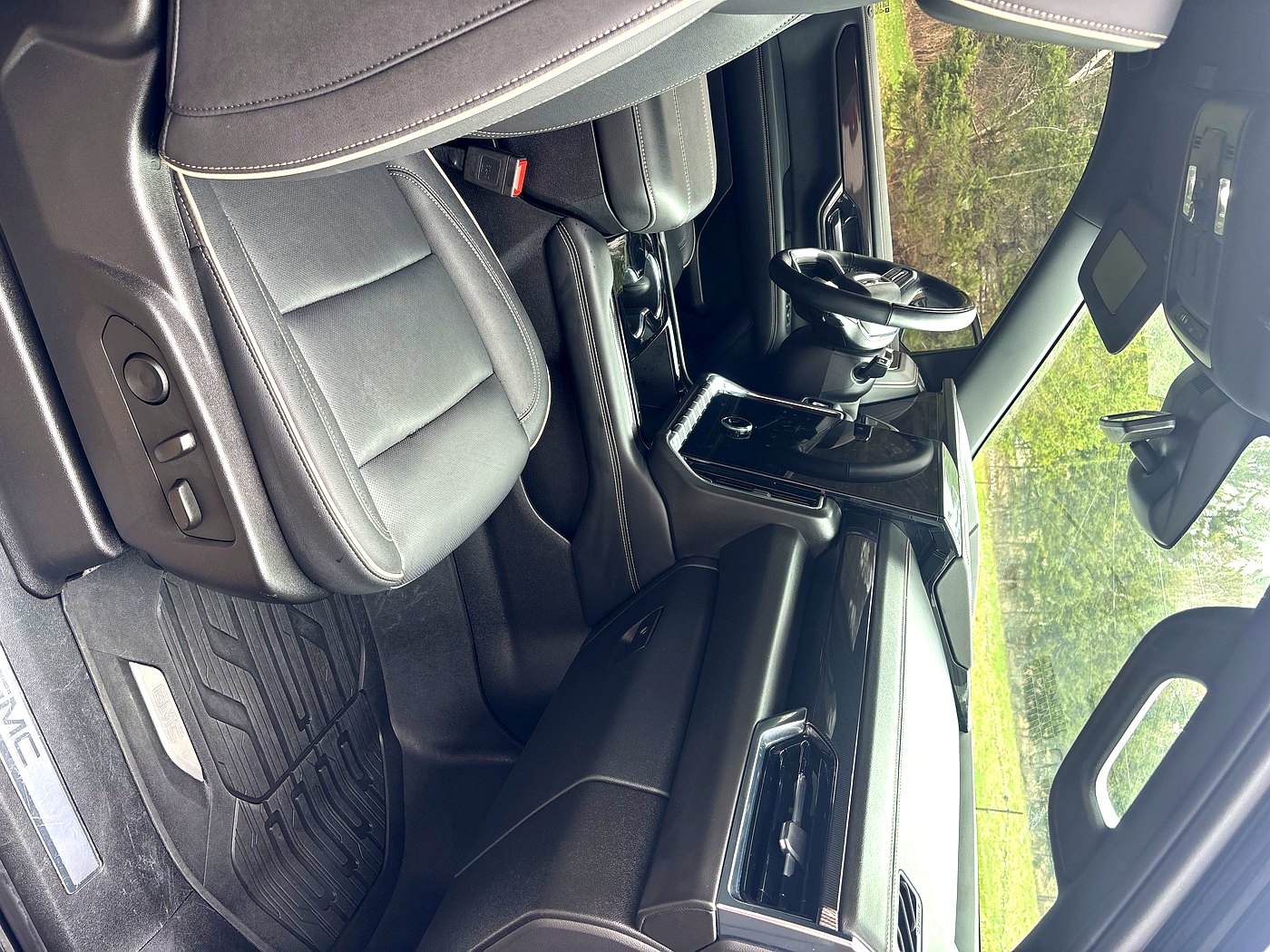 After GMC Sierra interior detail North Bay — spotless center console and seat